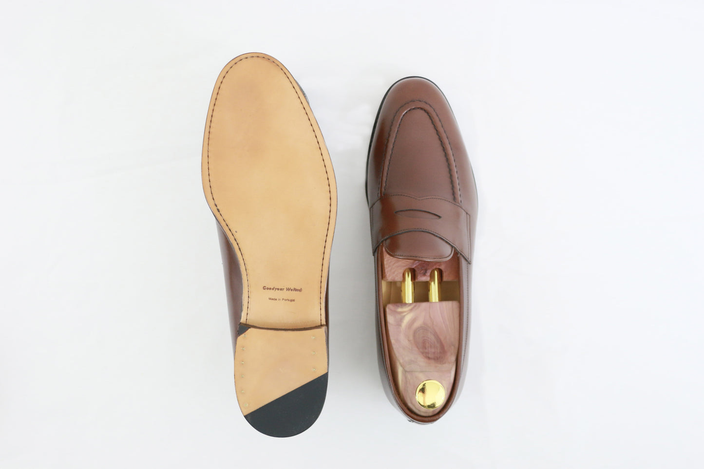 ypsons mocassins homme barcelone chataigne semelle cuir vue semelle
