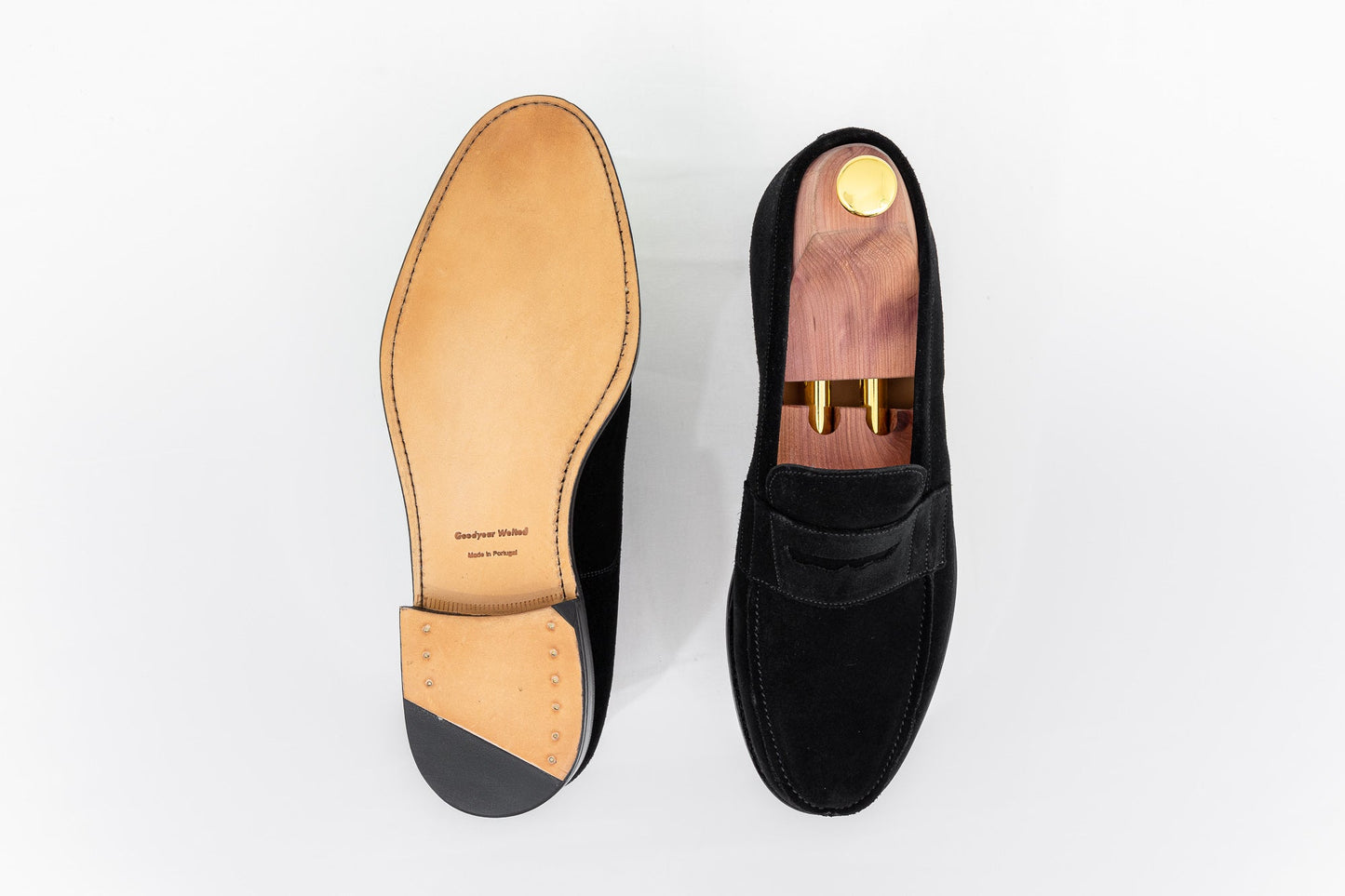 ypsons mocassins homme oxford velours noir semelle cuir vue semelle