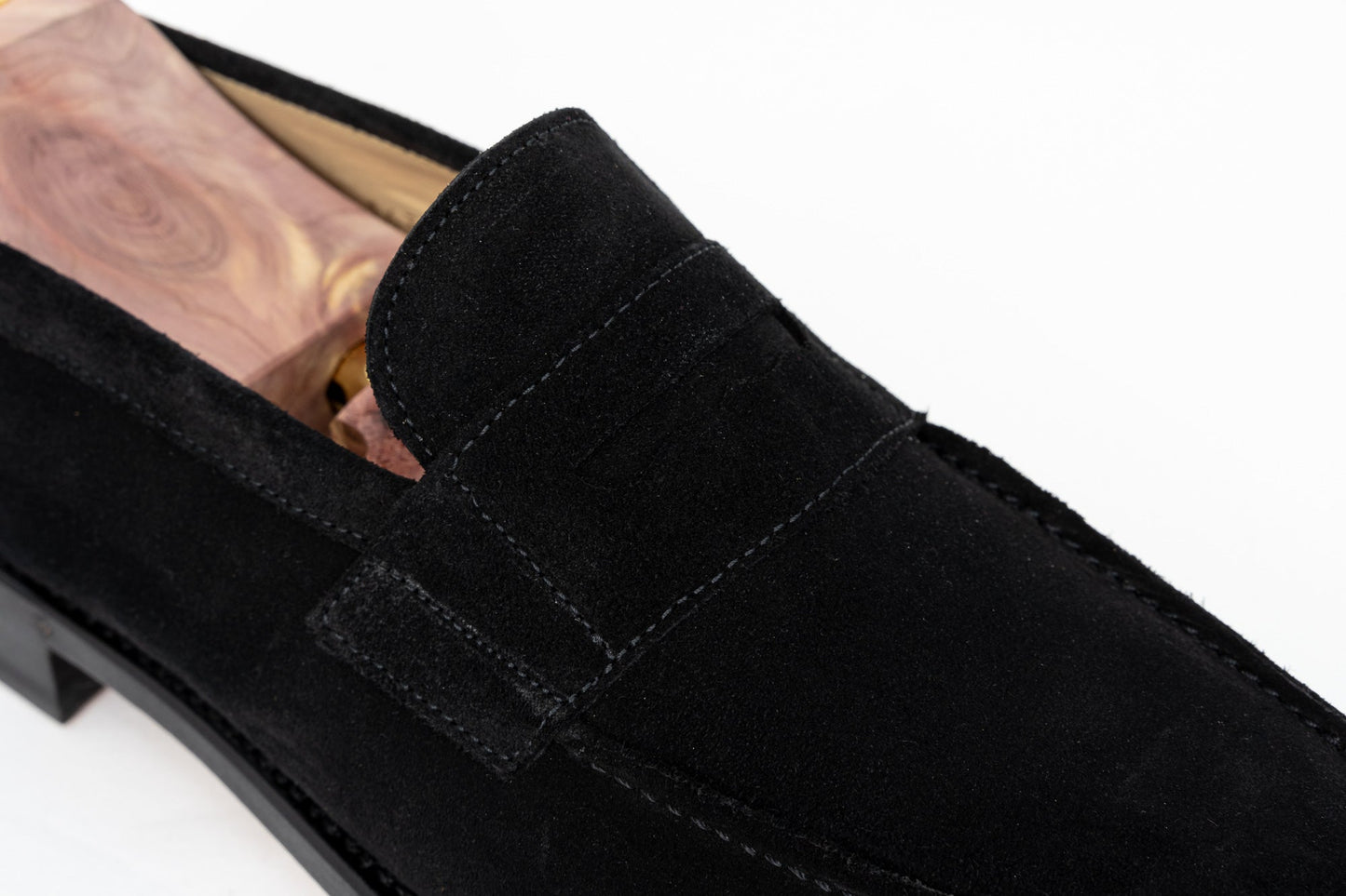 ypsons mocassins homme oxford velours noir semelle cuir vue zoom
