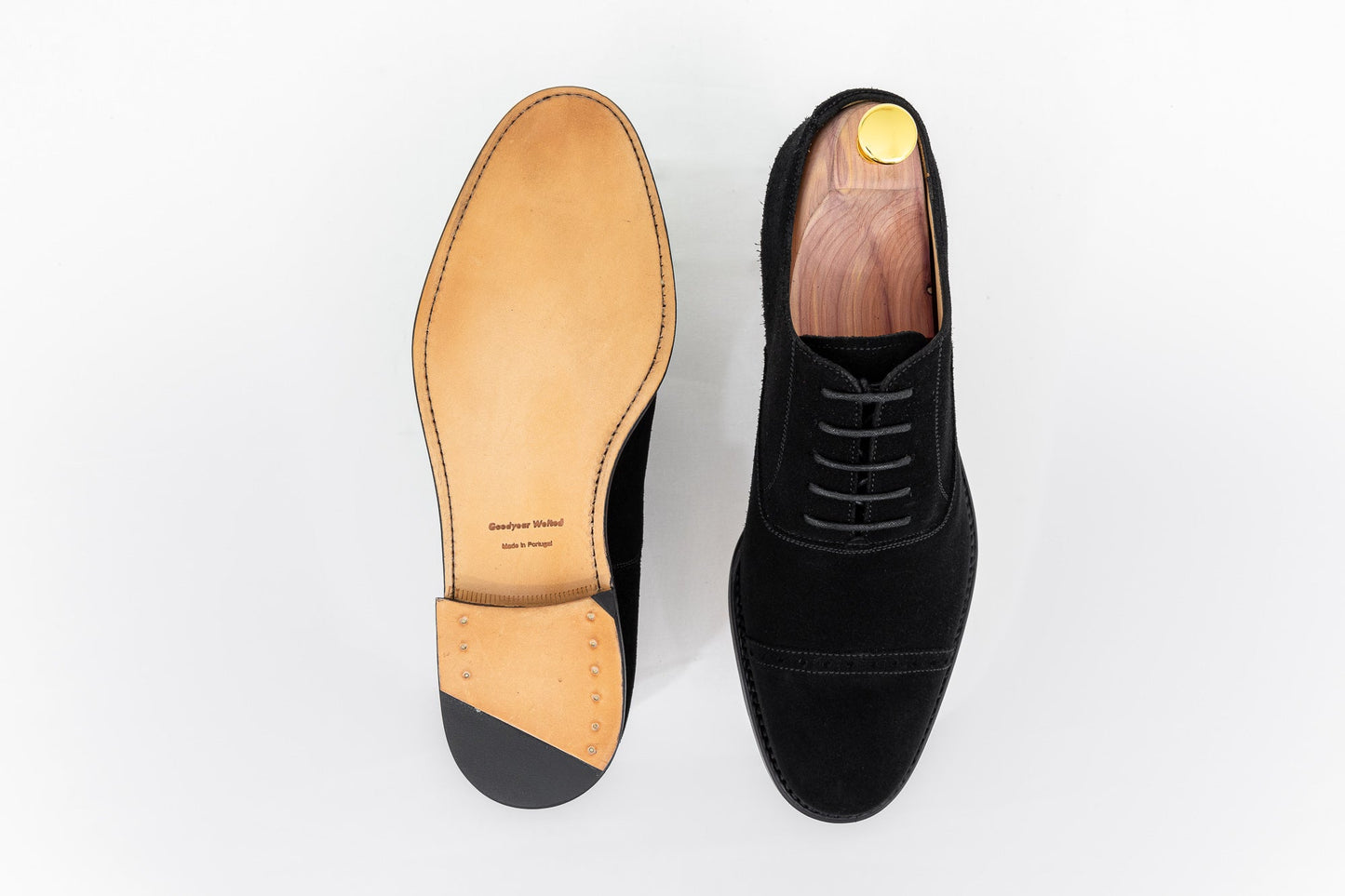 ypsons richelieu homme diplomate velours noir semelle cuir vue semelle