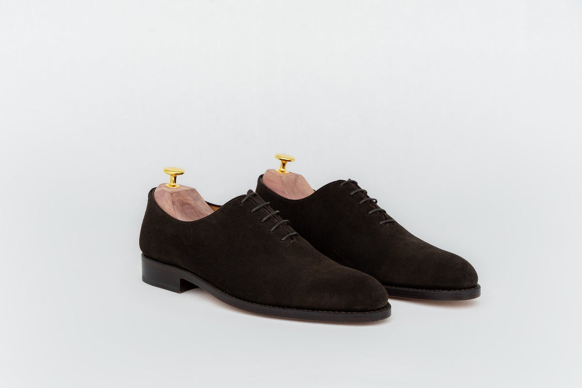 San ypsons richelieu homme san velours marron semelle cuir vue de biais