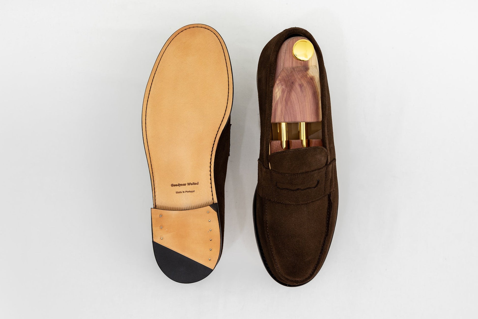 ypsons mocassins homme oxford velours marron semelle cuir vue semelle