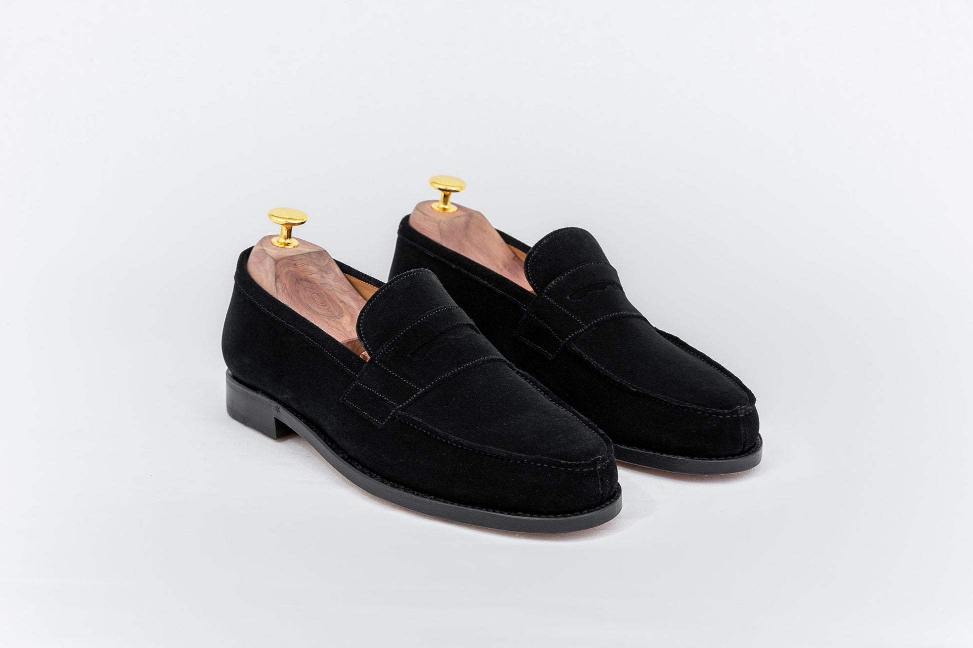 ypsons mocassins homme oxford velours noir semelle cuir vue de biais