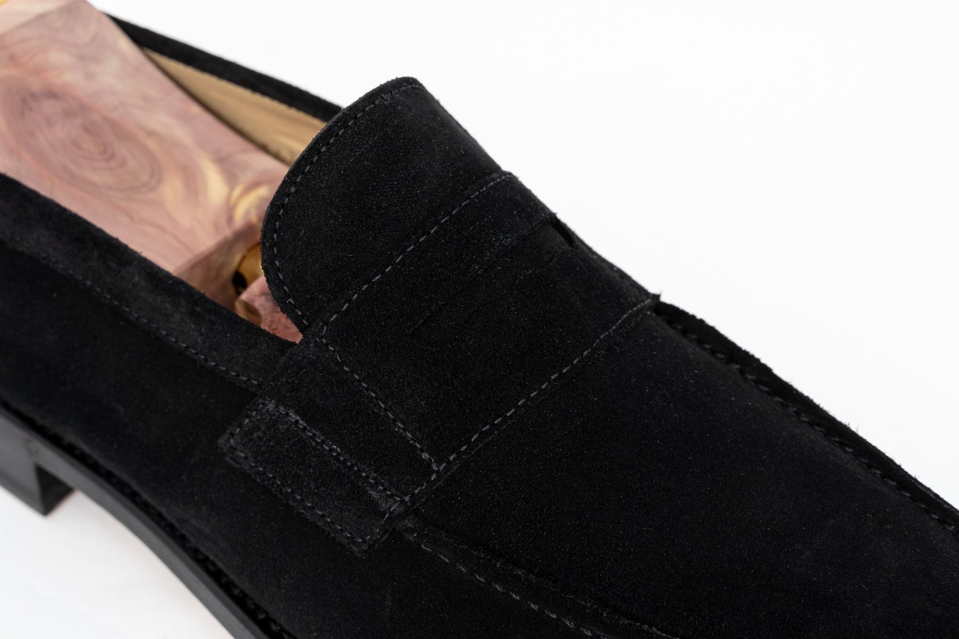 ypsons mocassins homme oxford velours noir semelle cuir vue zoom