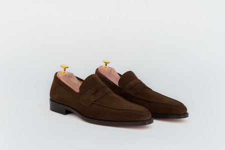 ypsons mocassins homme vercelli velours marron semelle cuir vue de biais