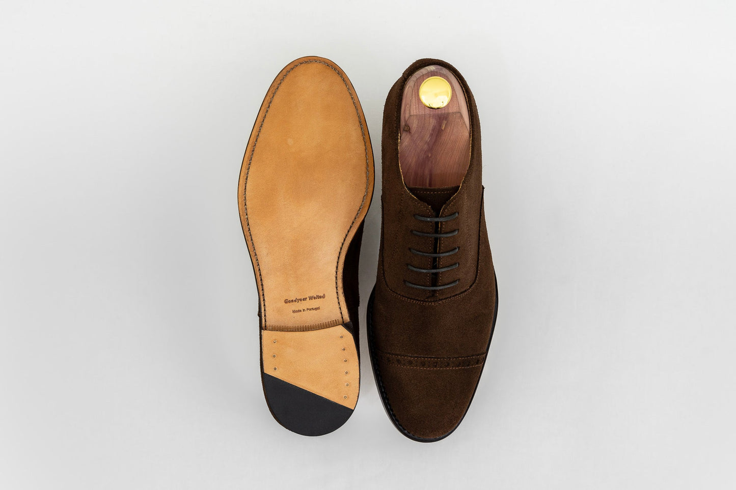 ypsons richelieu homme diplomate velours-marron semelle cuir vue semelle